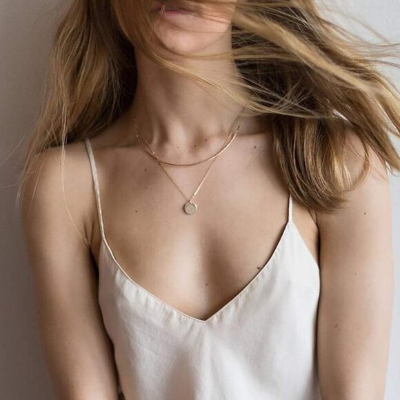 Dainty Bar Necklace for Women,Gold/Silver Cute Delicate Disc Necklcace,Trendy El - Picture 7 of 8